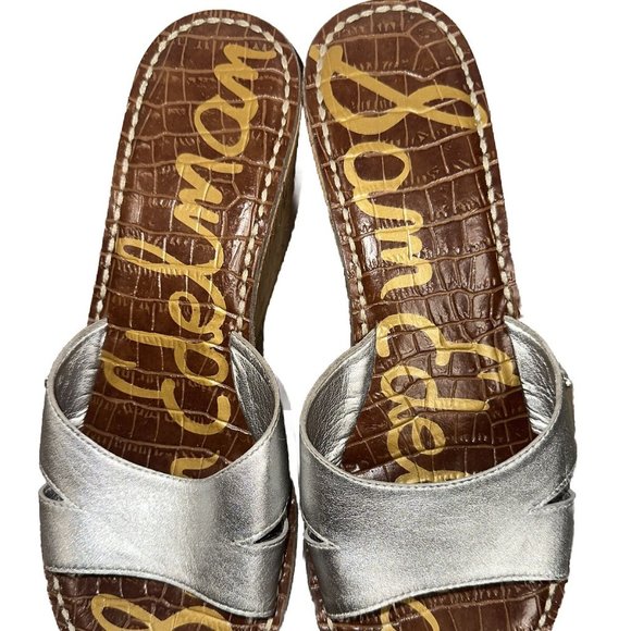 Sam Edelman Slip On Open Toe Sie 7.5M EUR 38 Silver Solid Wedges Women's - Picture 3 of 16